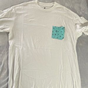 Volcom pocket t shirt size xl white with teal pocket  palm tree print